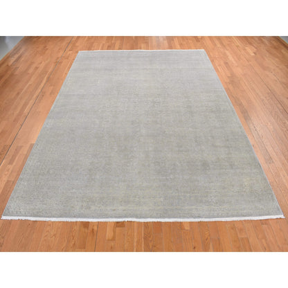8'10"X12' Gray Silk With Textured Wool Tone On Tone Hand Knotted Rug