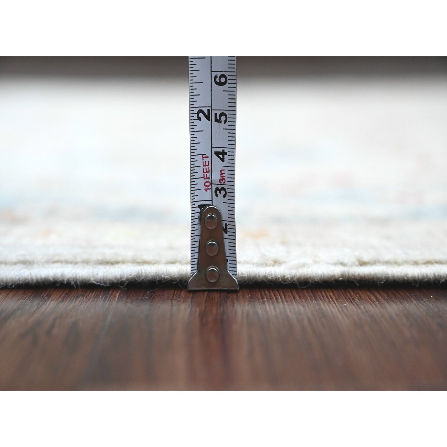 3'10"X12'3" White Angora Oushak Leaf Design Hand Knotted Wool Runner Rug