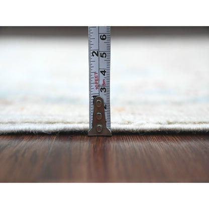 3'10"X12'3" White Angora Oushak Leaf Design Hand Knotted Wool Runner Rug