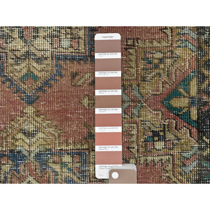 3'9"X12'8" Brown Hand Knotted Vintage Farsian Worn Wool Runner Rug