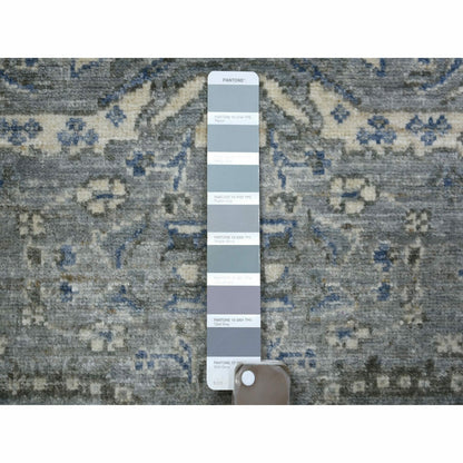 2'7"X13'1" Gray Pure Wool Hand Knotted Fine Densely Woven Runner Rug