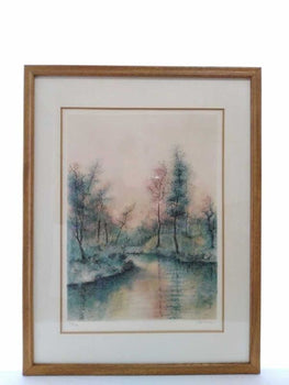 Antonio Rivera Signed Lithograph Forest By The Water 64/200 Spanish Landscape