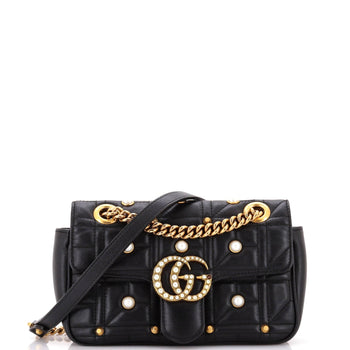 Gucci Pearly Gg Marmont Flap Bag Embellished Matelasse Leather Mini