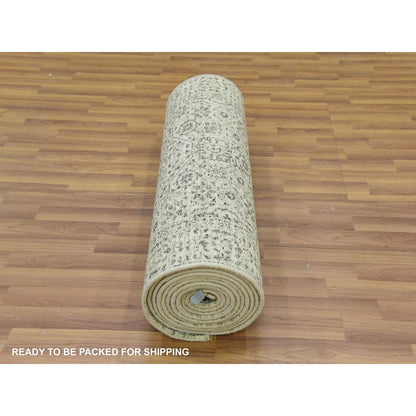 2'10"X18' White Mamluk Dynasty Design Undyed Wool Hand Knotted Runner Rug