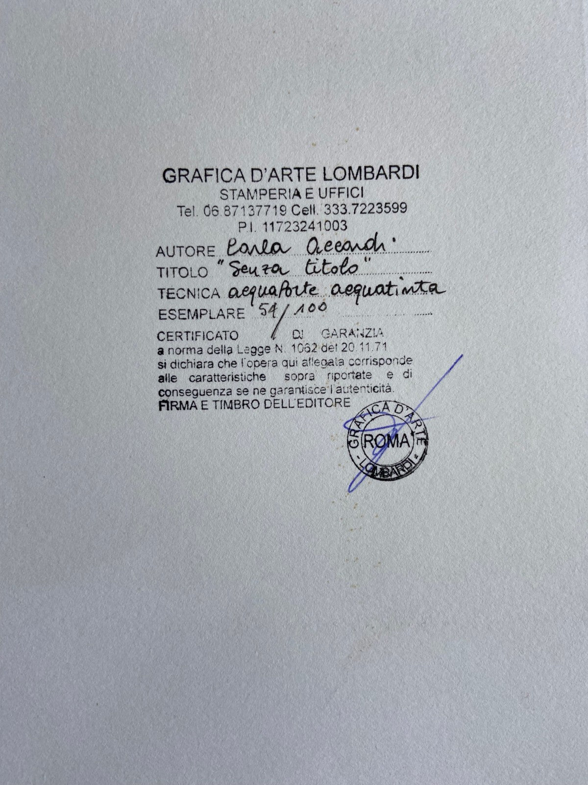 Carla Accardi Aquatint Etching Signed Numbered Published - Piero Dorazio