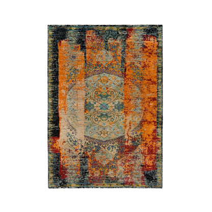 4'1"X6' Orange Ancient Ottoman Erased Design Ghazni Wool Hand Knotted Rug
