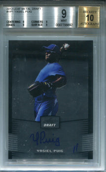 Yasiel Puig Autographed 2012 Leaf Metal Draft Card (Bvg)
