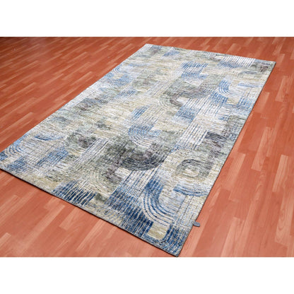 6'X9' The Intertwined Passage Hand Knotted Silk With Textured Wool Rug