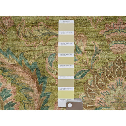 8'10"X12'1" Chino Green Vintage Rajasthan 100% Wool Hand Knotted Rug