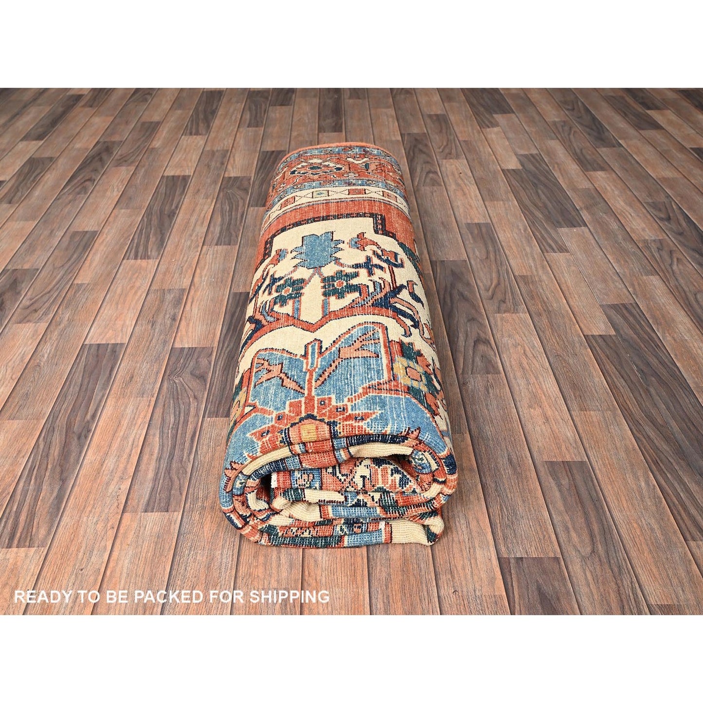 8'3"X9'10" Orange Peshawar With Serapi Heriz Design Wool Hand Knotted Rug