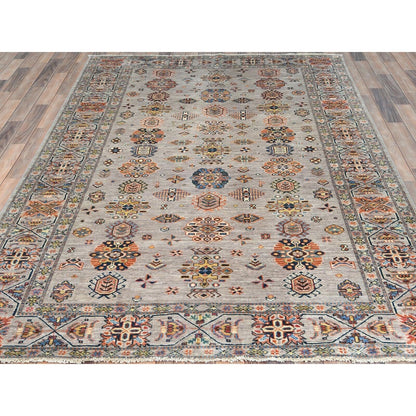 6'1"X9'1" Light Gray Hand Knotted Afghan Super Kazak Organic Wool Rug