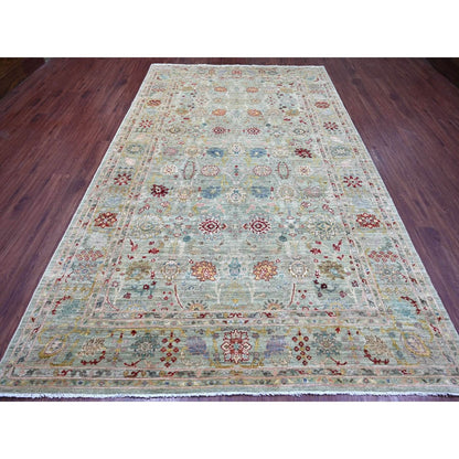 Hand knotted wool rug Green Peshawar design 7'3 x11'8" Ziegler Mahal