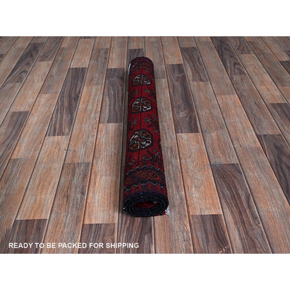 2'9"X3'10" Red Princess Bokara Geometric Design Wool Hand Knotted Mat Rug