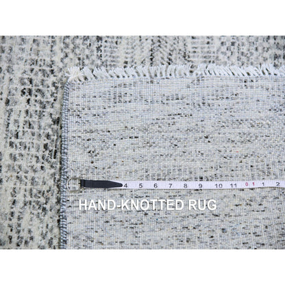 4'X6'4" Platinum Gray Grass Design Pure Undyed Wool Hand Knotted Rug