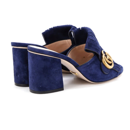 Suede Gucci Women's GG Marmont Fringed Heeled Sandals