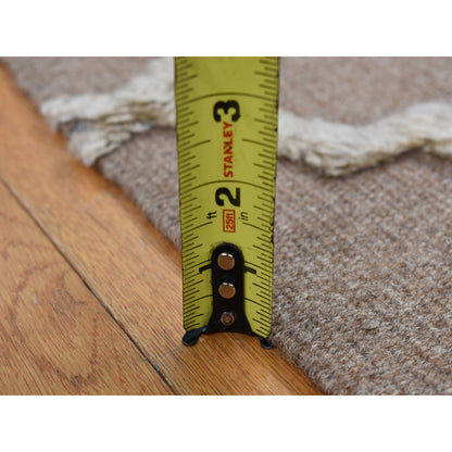 5'X7' Brown Pure Wool Hand Knotted Mixed Kilim And Piled Design Rug