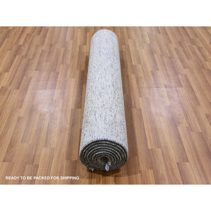 4'X12'2" Gray Grass Design Undyed Wool Hand Knotted Wide Runner Rug