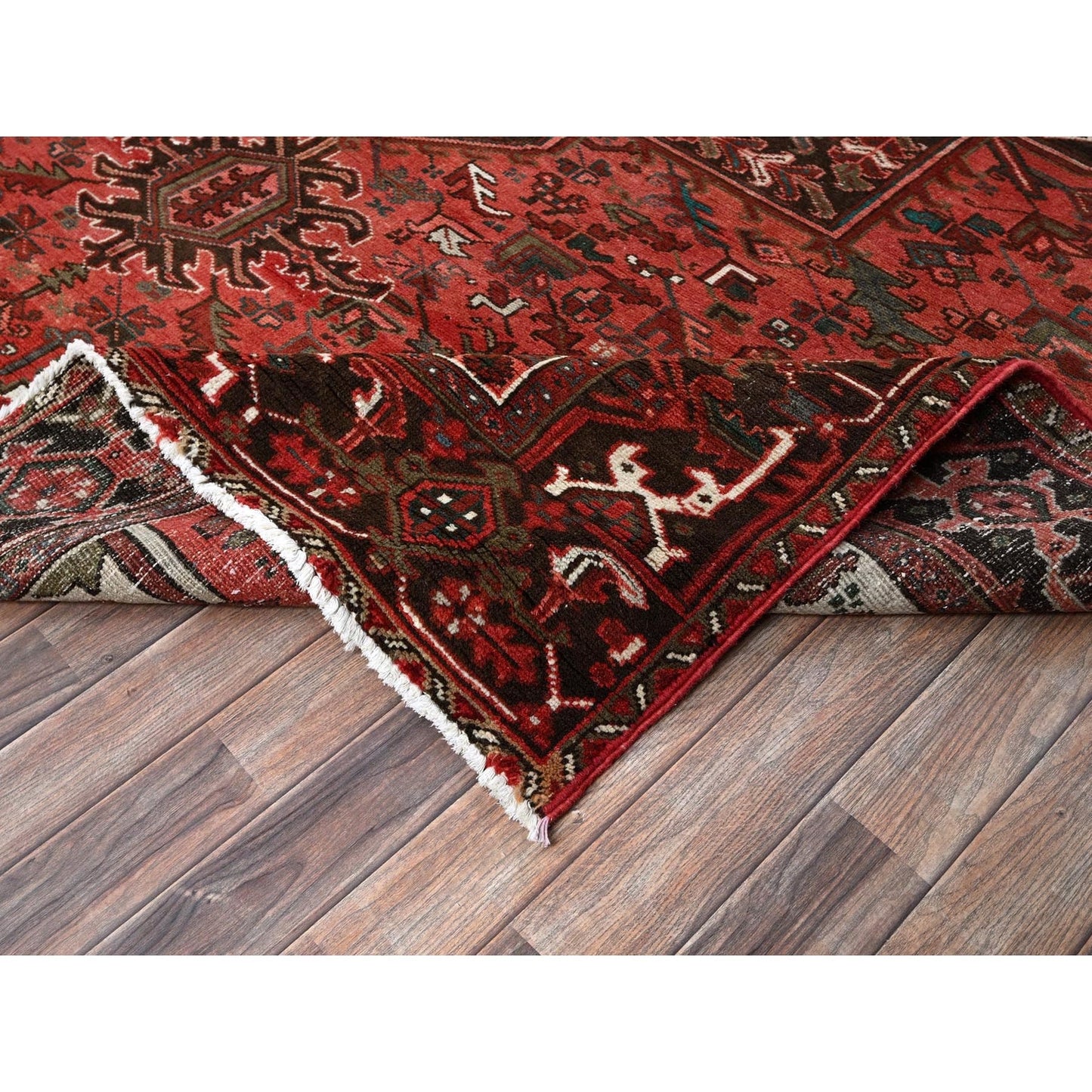 8'1"X10'8" Blush Red Vintage Zoroastrian Heris Pure Wool Hand Knotted Rug