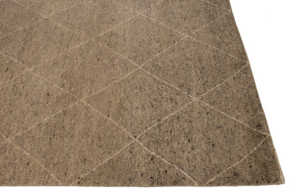 Handmade Moroccan Oriental Rug Khaki/ Beige Geometric Modern Plush Carpet 6X9 ft