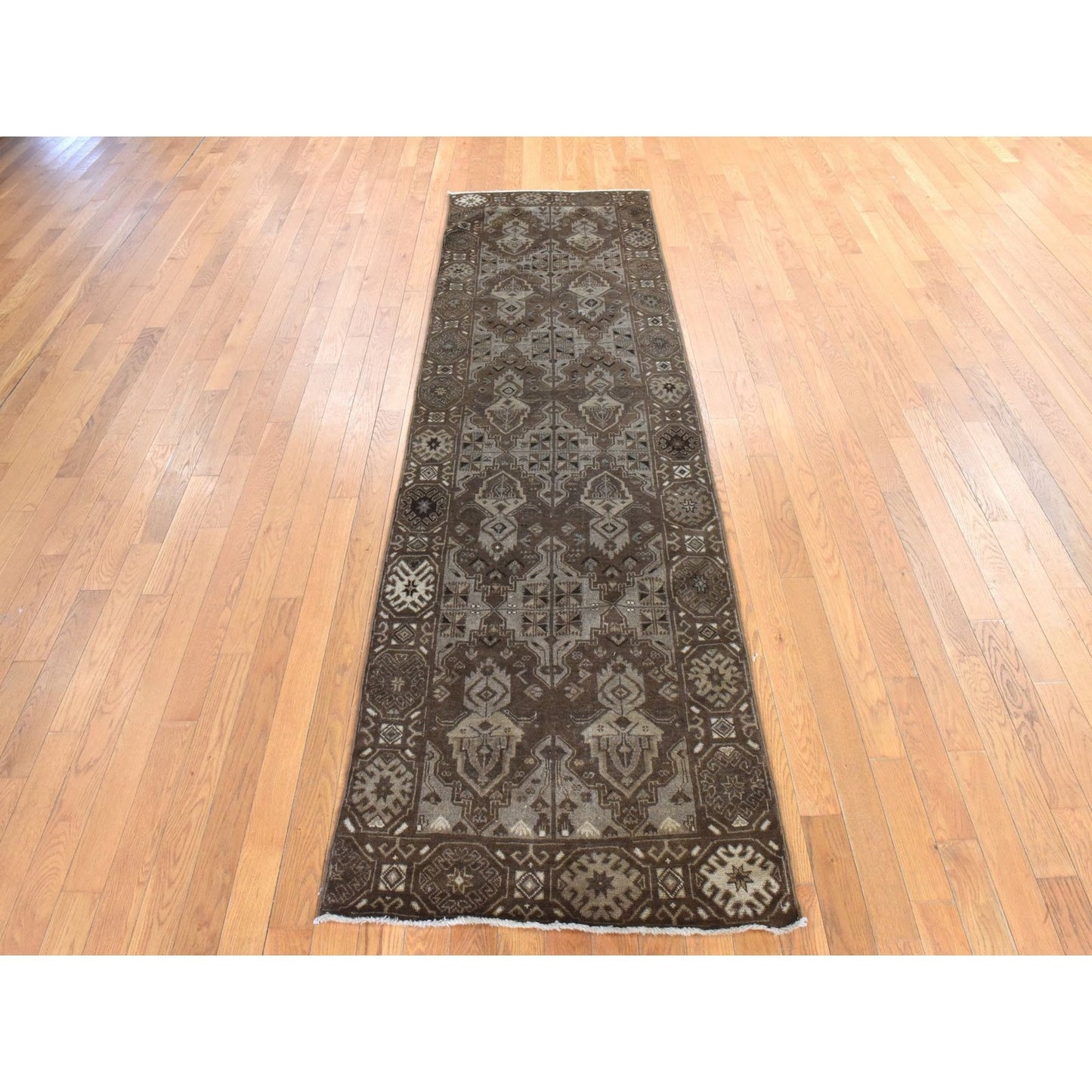 2'10"X9'2" Brown Washed Out Rug Afghan Balooch Hand Knotted Wool Runner