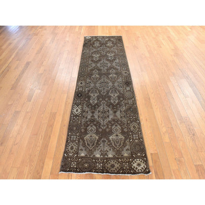 2'10"X9'2" Brown Washed Out Rug Afghan Balooch Hand Knotted Wool Runner