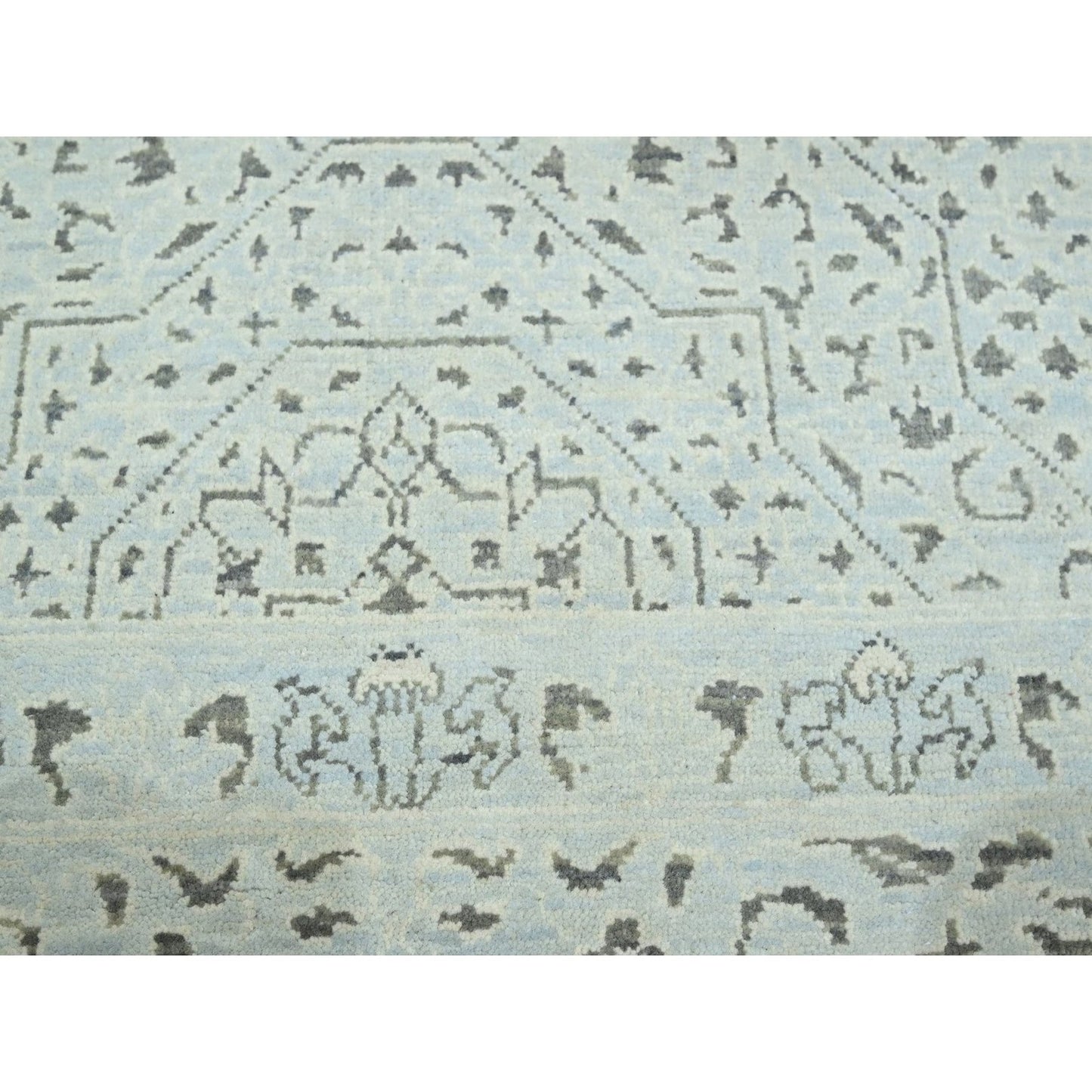 9'1"X12' Beau Blue Pre Historic Mamluk Design Hand Knotted Pure Wool Rug