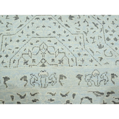9'1"X12' Beau Blue Pre Historic Mamluk Design Hand Knotted Pure Wool Rug