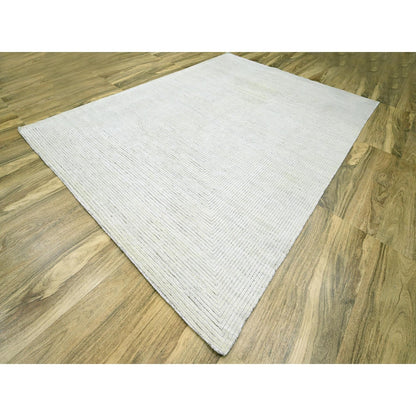 9'X12' Daisy White Geometric Variegated Line Design Wool Hand Knotted Rug