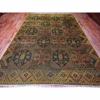 8'10"X12'2" Brown Overdyed Afghan Block Design Hand Knotted Pure Wool Rug
