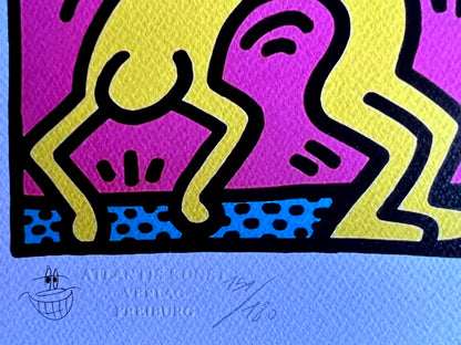 Keith Haring Lithograph Coa ''Dancing'' Signed Op Numbered By Hand