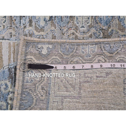 2'X3' Gray Hand Knotted Khotan Design Silk With Textured Wool Mat Rug