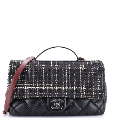 Chanel Cc Top Handle Flap Bag Tweed And Quilted Aged Calfskin Medium