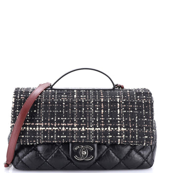 Chanel Cc Top Handle Flap Bag Tweed And Quilted Aged Calfskin Medium