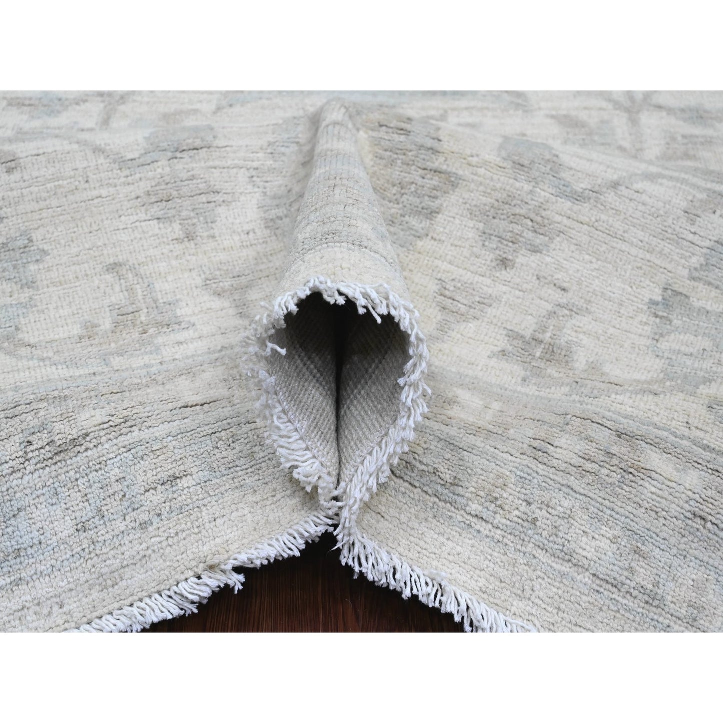 10'X13'8" Cotton White Washed Out Peshawar 100% Wool Hand Knotted Rug