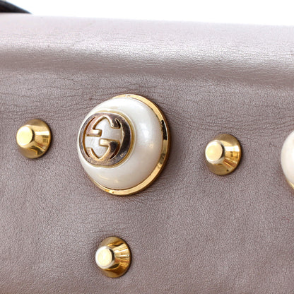 Gucci Pearly Padlock Shoulder Bag Gg Coated Canvas With Studded Leather Small
