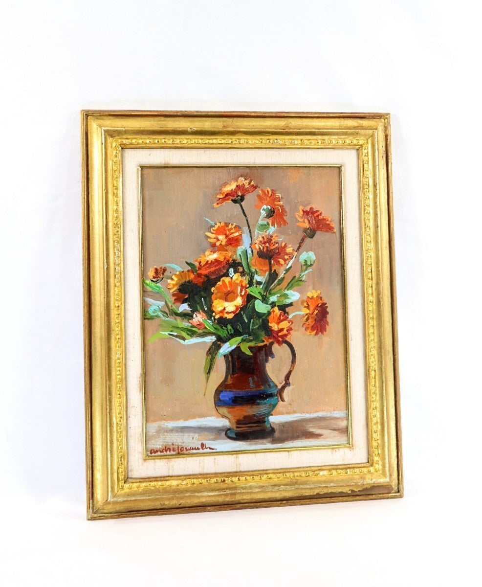 Andr Jouault Calendulas Original Oil Painting Still Life Flowers Signed The F