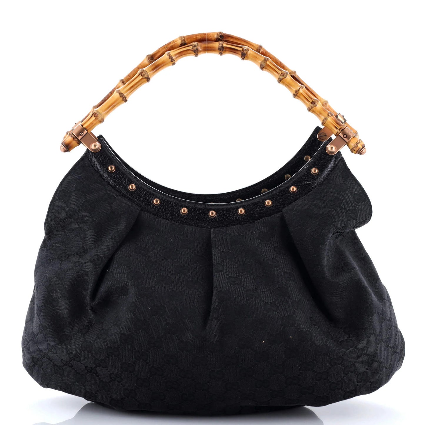Gucci Vintage Bamboo Hobo Gg Canvas Large
