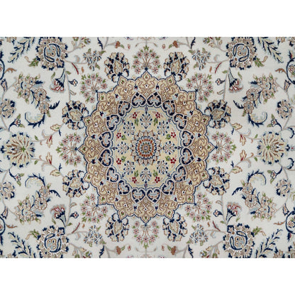 10'2"X10'2" Snow White 250 Kpsi Hand Knotted Nain Wool & Silk Square Rug
