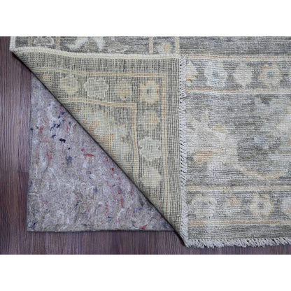 8'10"X11'10" Gray Afghan Angora Oushak Leaf Pattern Hand Knotted Wool Rug