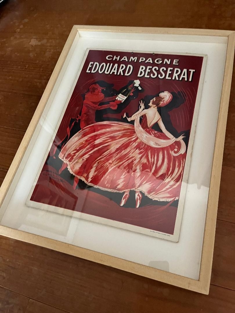 1930S French Champagne Poster  Edouard Besserat Vintage Advertising Art Framed