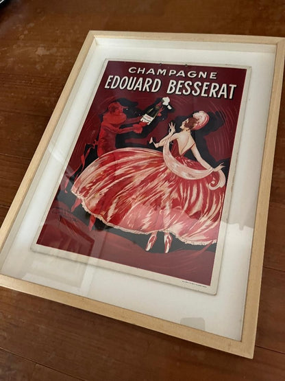 1930S French Champagne Poster  Edouard Besserat Vintage Advertising Art Framed