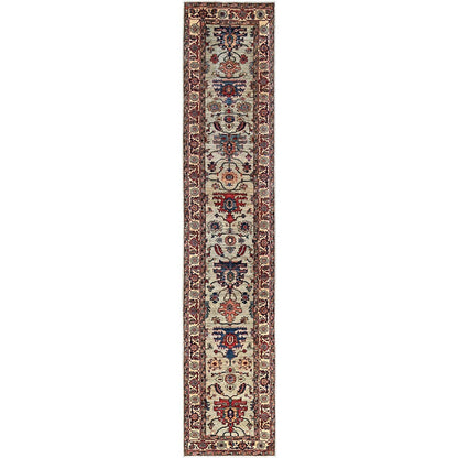 2'10"X15' Oyster Gray Heris Design Soft Wool Hand Knotted Xl Runner Rug