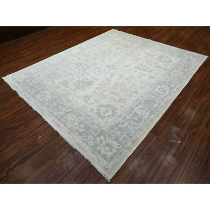 Rug 8'1"x9'8"Gray Afghan Angora Oushak Hand Knotted Natural Wool Oriental