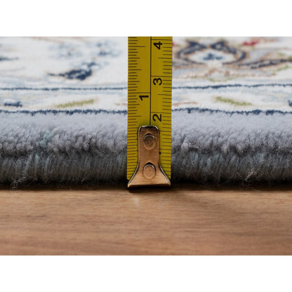 4'3"X6'4" Light Blue Wool And Silk Nain Flower Design Hand Knotted Rug