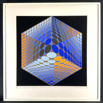 Victor Vasarely Tupa-3 Signed Silkscreen, Op Art, 8/75, Geometric Cube, Framed