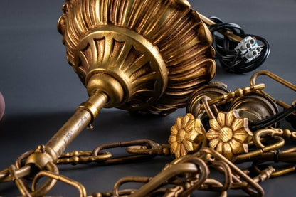 Gv Croismare Signed Chandelier Gilt Bronze Art Glass French Art Deco Excellent