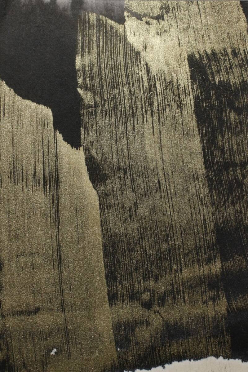 Hiroko Koshino Original Abstract Painting Gold & Black Signed Japanese Artist