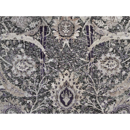 8'X8' Brown Hand Knotted Wool And Silk Sickle Leaf Round Oriental Rug
