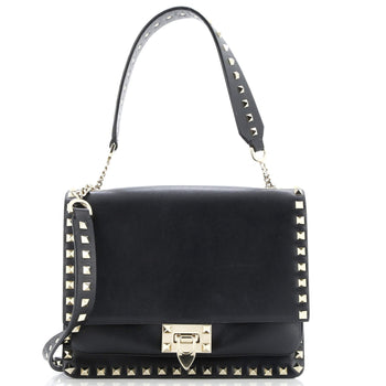 Valentino Garavani Rockstud Flip Lock Flap Top Handle Bag Leather Small