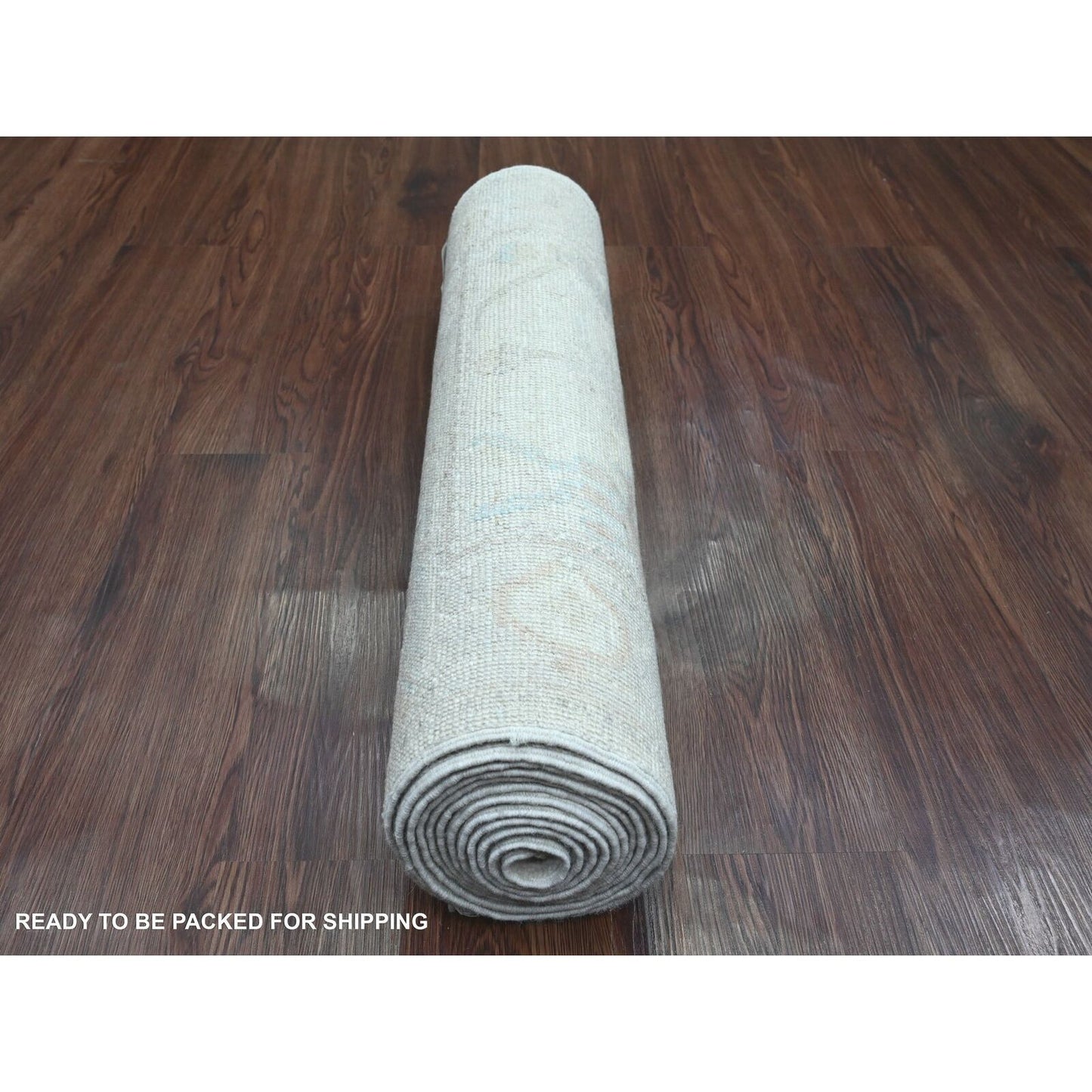 2'8"X12'4" White Hand Knotted Angora Oushak Leaf Design Wool Runner Rug